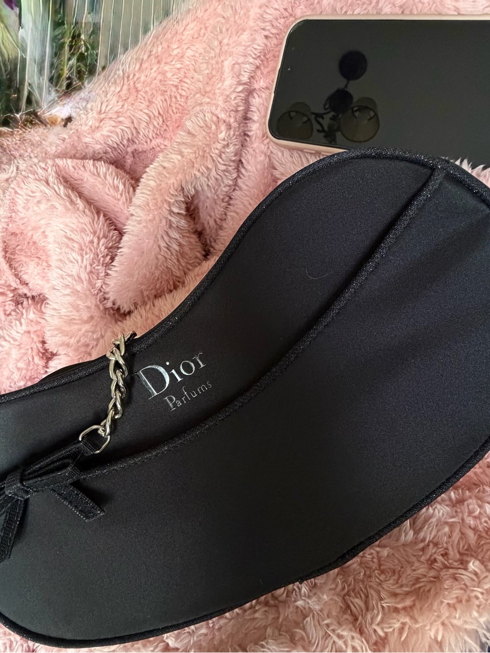 DIOR Parfums Chain Bag NEW 💟 Sparkly Black trim & Sateen 💕 Toiletry Makeup Case